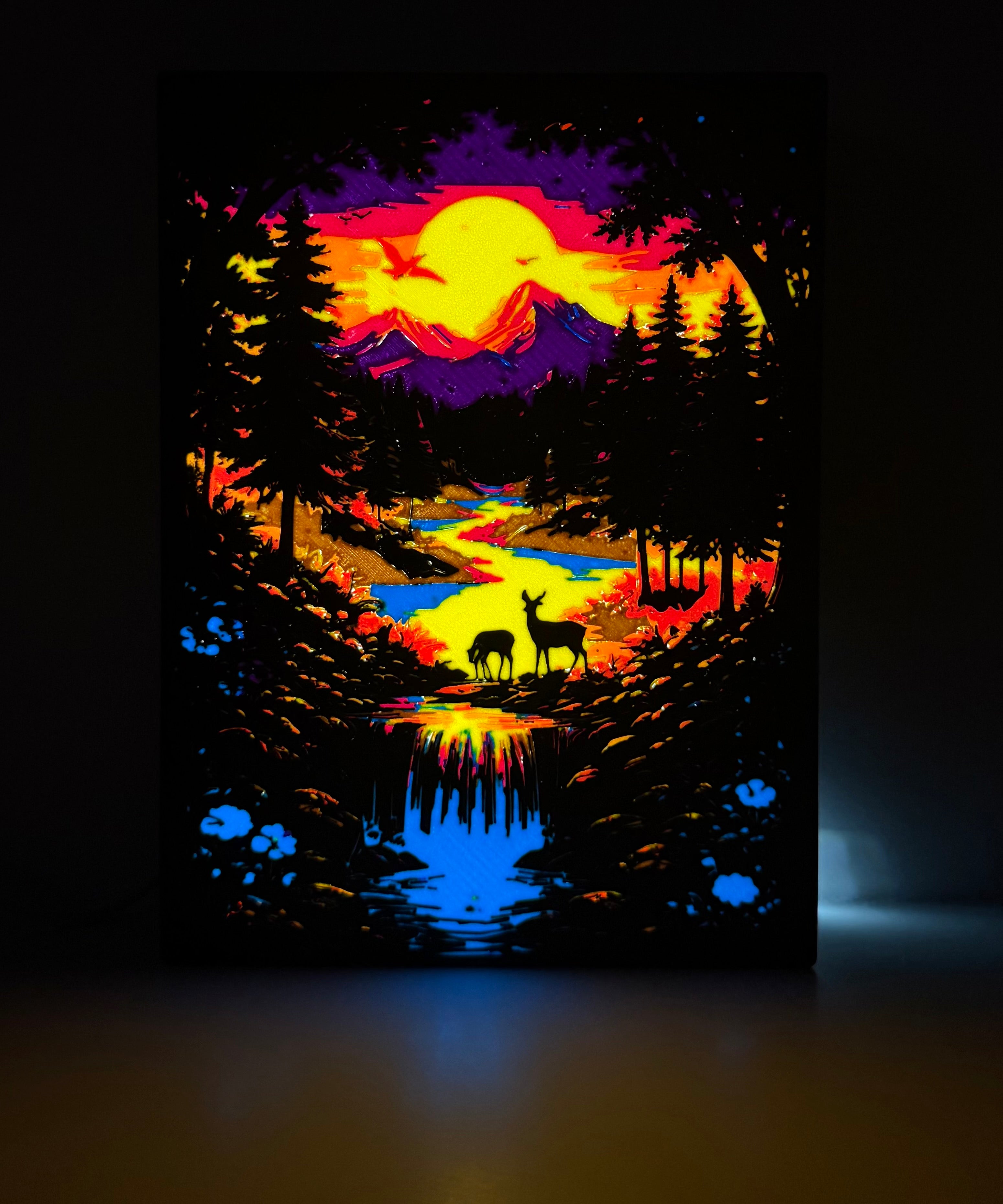 Twighlight Woodland Waterfall Lightbox (6.42"x8.66")