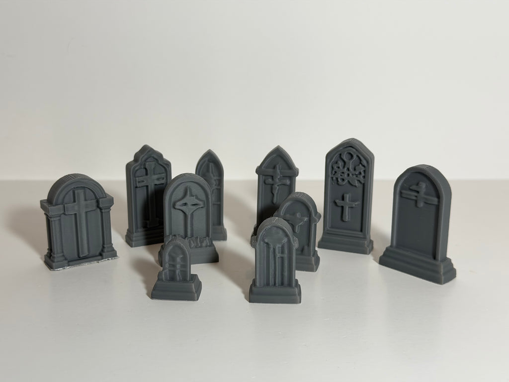 Gothic graveyard tombstone set - 10 piece cemetery terrain for D&D and tabletop RPG 28mm scale