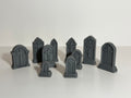 Gothic graveyard tombstone set - 10 piece cemetery terrain for D&D and tabletop RPG 28mm scale