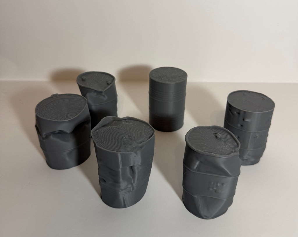 Tabletop scatter terrain barrels and drums - modular industrial terrain pieces for wargaming