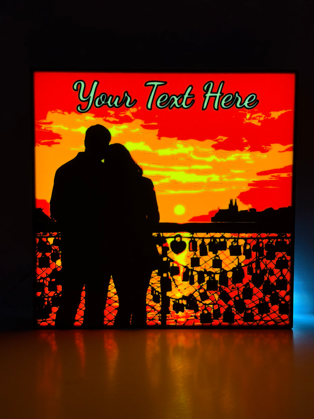 Romantic LED Lightbox – Couple Sunset Bridge Scene | Anniversary Gift Decor