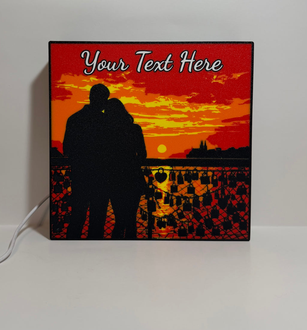 Romantic LED Lightbox – Couple Sunset Bridge Scene | Anniversary Gift Decor