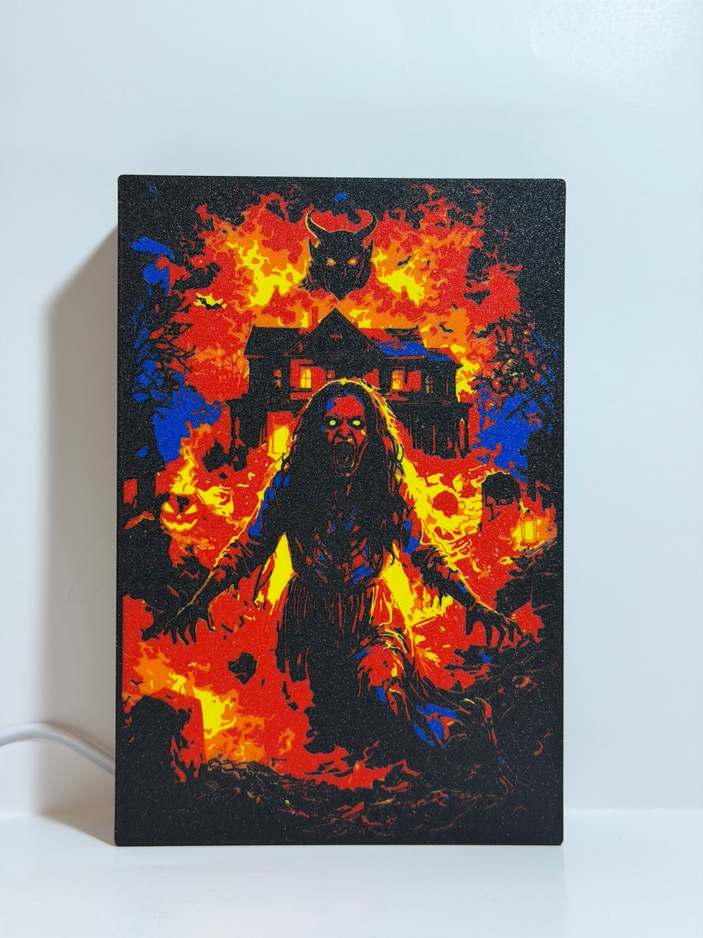 Horror LED Lightbox – Haunted House Demon Scene | Backlit Wall Art