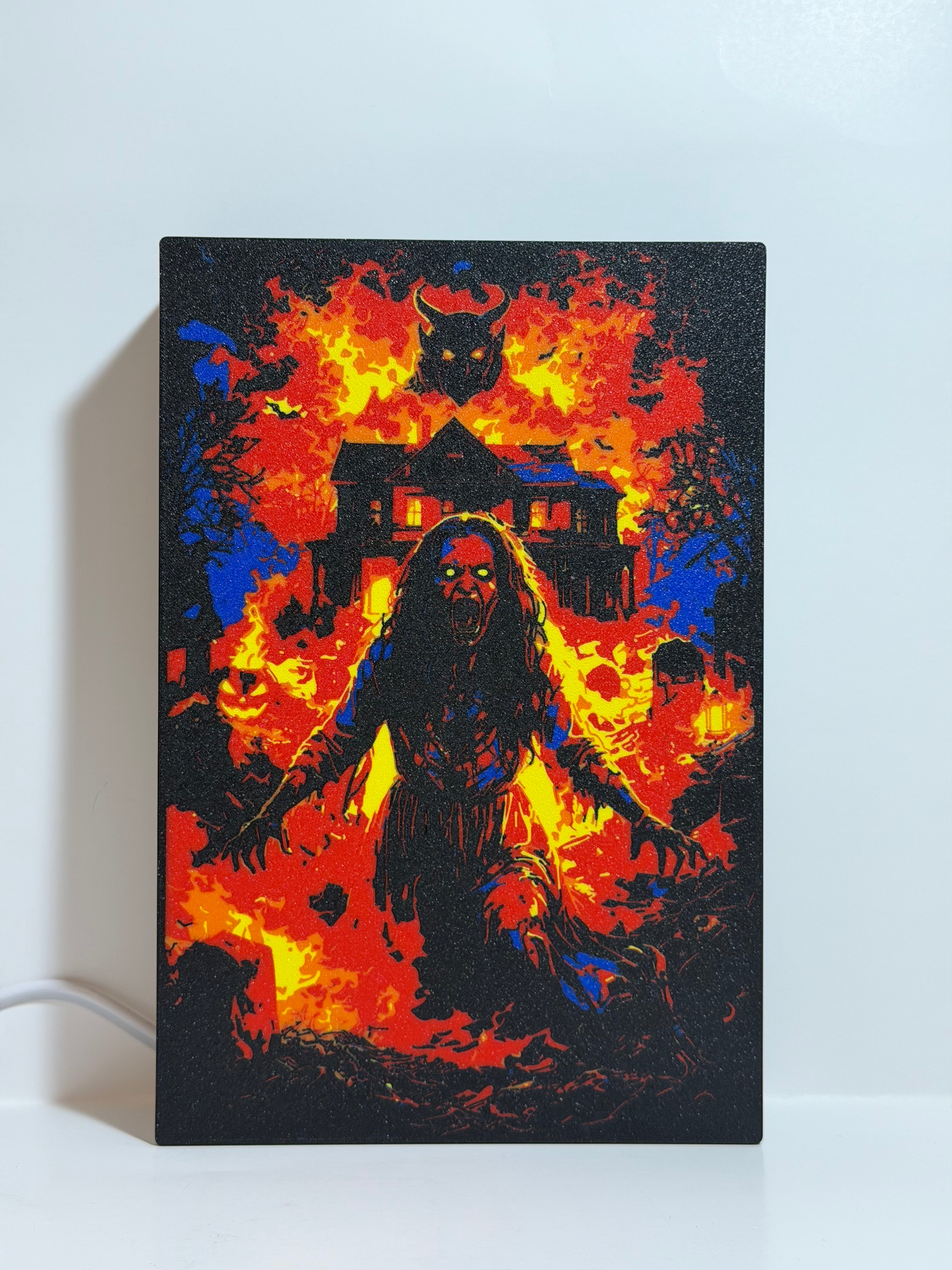 Horror LED Lightbox – Haunted House Demon Scene | Backlit Wall Art