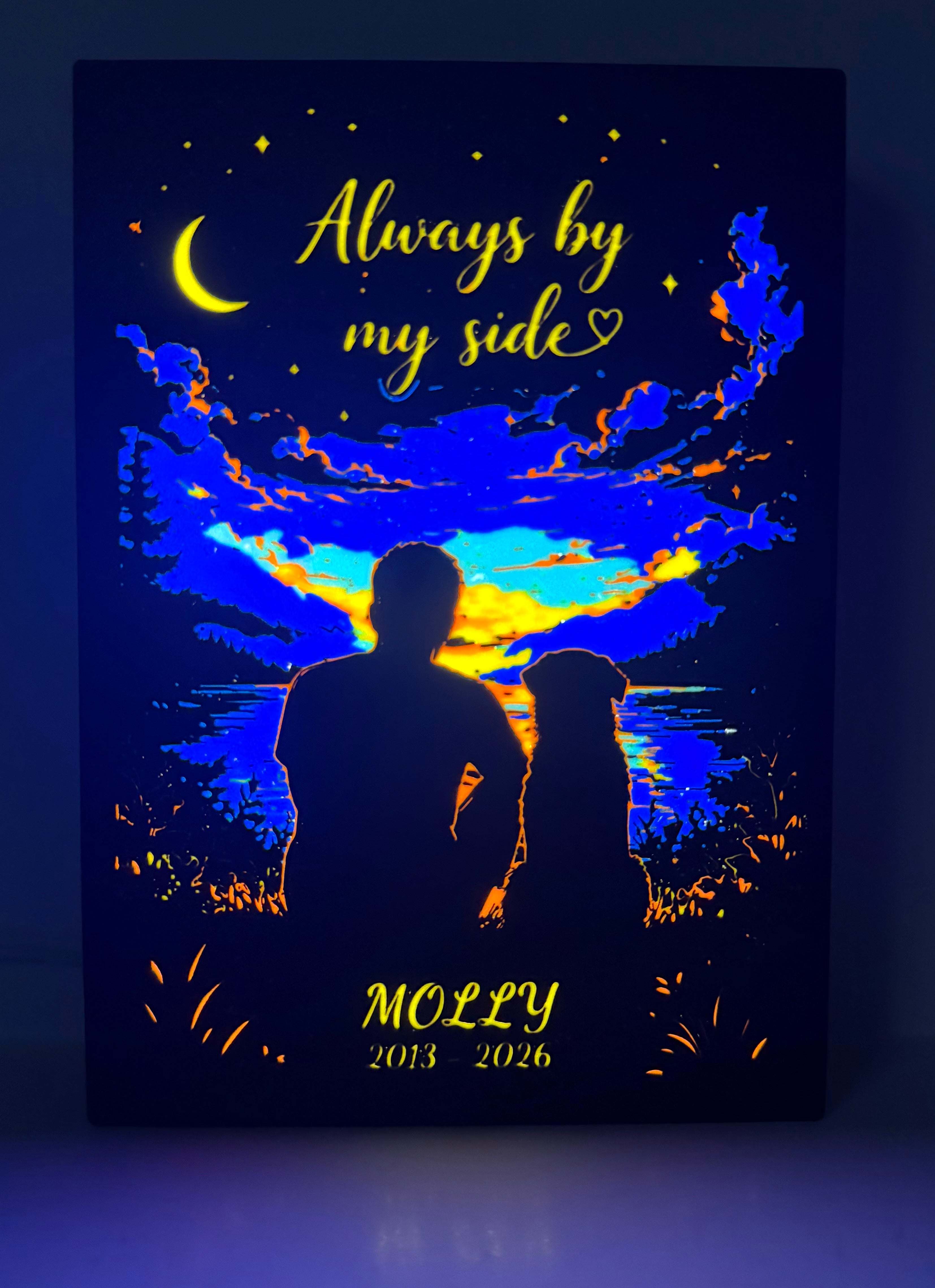 Pet Memorial Lightbox – “Always By My Side” Personalized LED Lightbox Gift for Dog or Cat