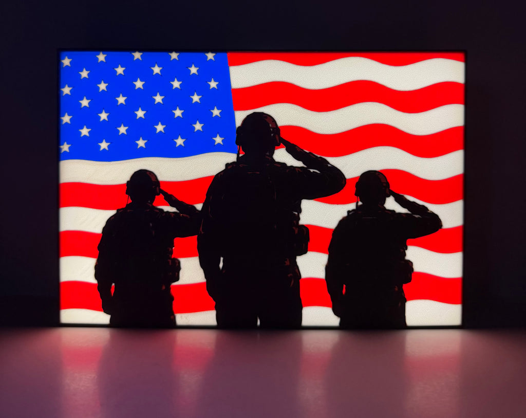 American Flag & Saluting Soldiers LED Lightbox