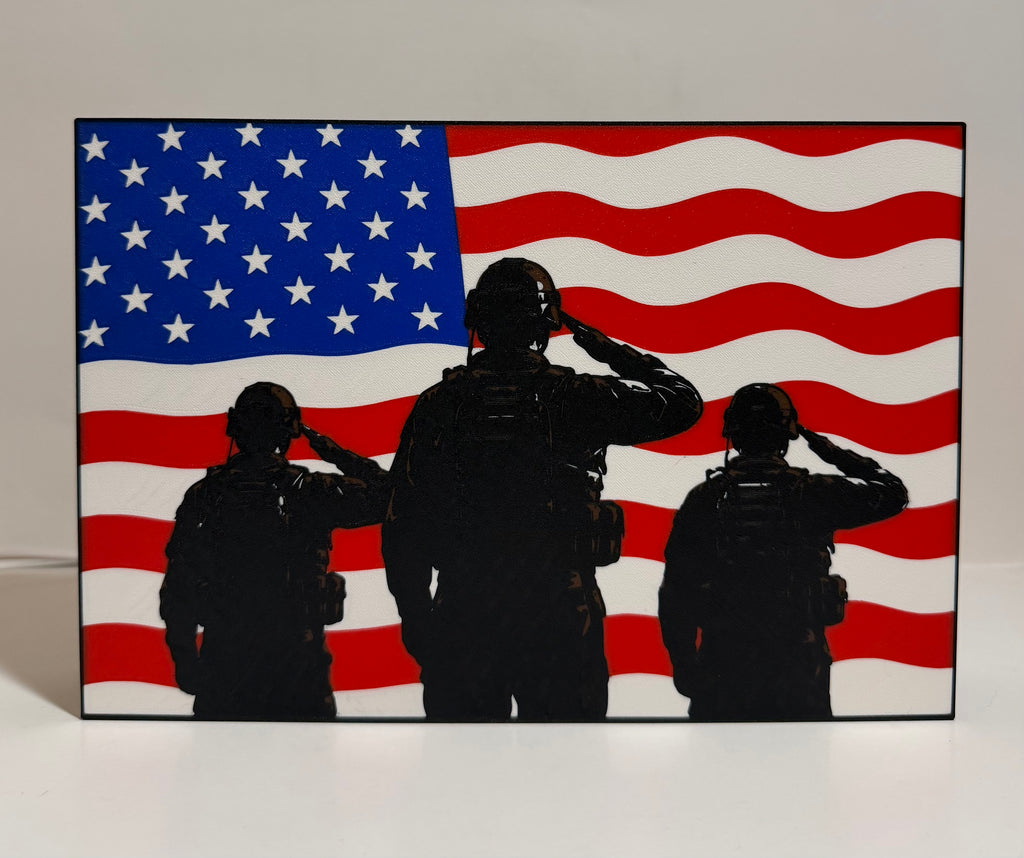American Flag & Saluting Soldiers LED Lightbox