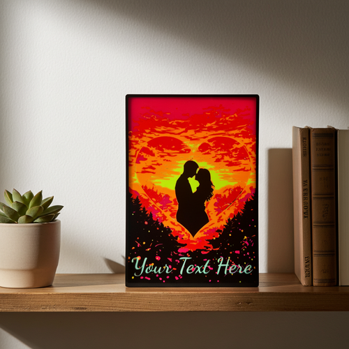 Heart Embrace Sunset Lightbox - personalized Valentine's gift with romantic couple silhouette