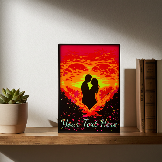 Heart Embrace Sunset Lightbox - personalized Valentine's gift with romantic couple silhouette