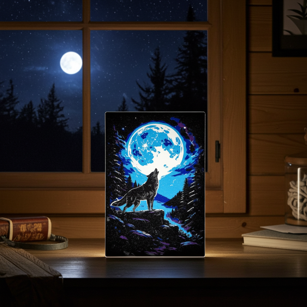 Howling Wolf Lightbox – LED Wildlife Wall Art for Nature & Wolf Lovers